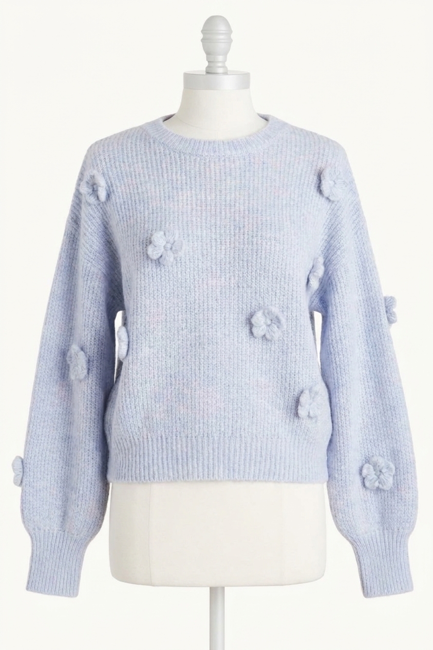 NEW MINKPINK vera floral applique knit sweater in soft blue